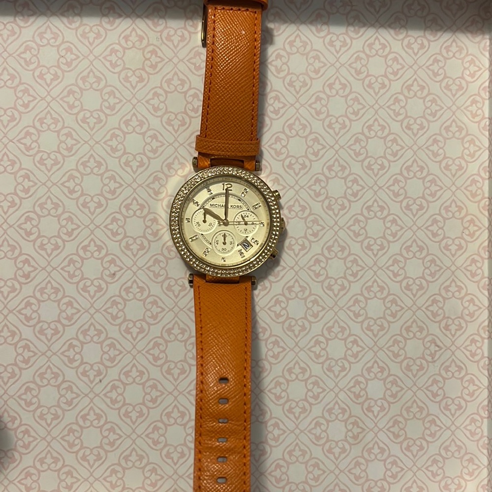 NWT Michael Kors Parker Chronograph Watch Orange